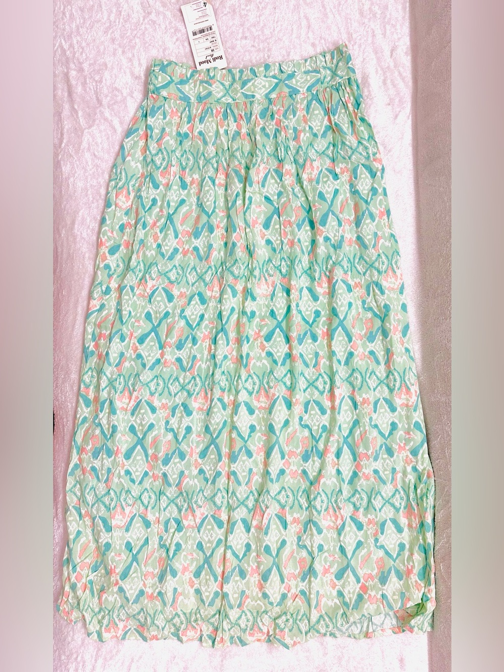 Rodi Mood Green and Pink Patterned Maxi Skirt Size M New
